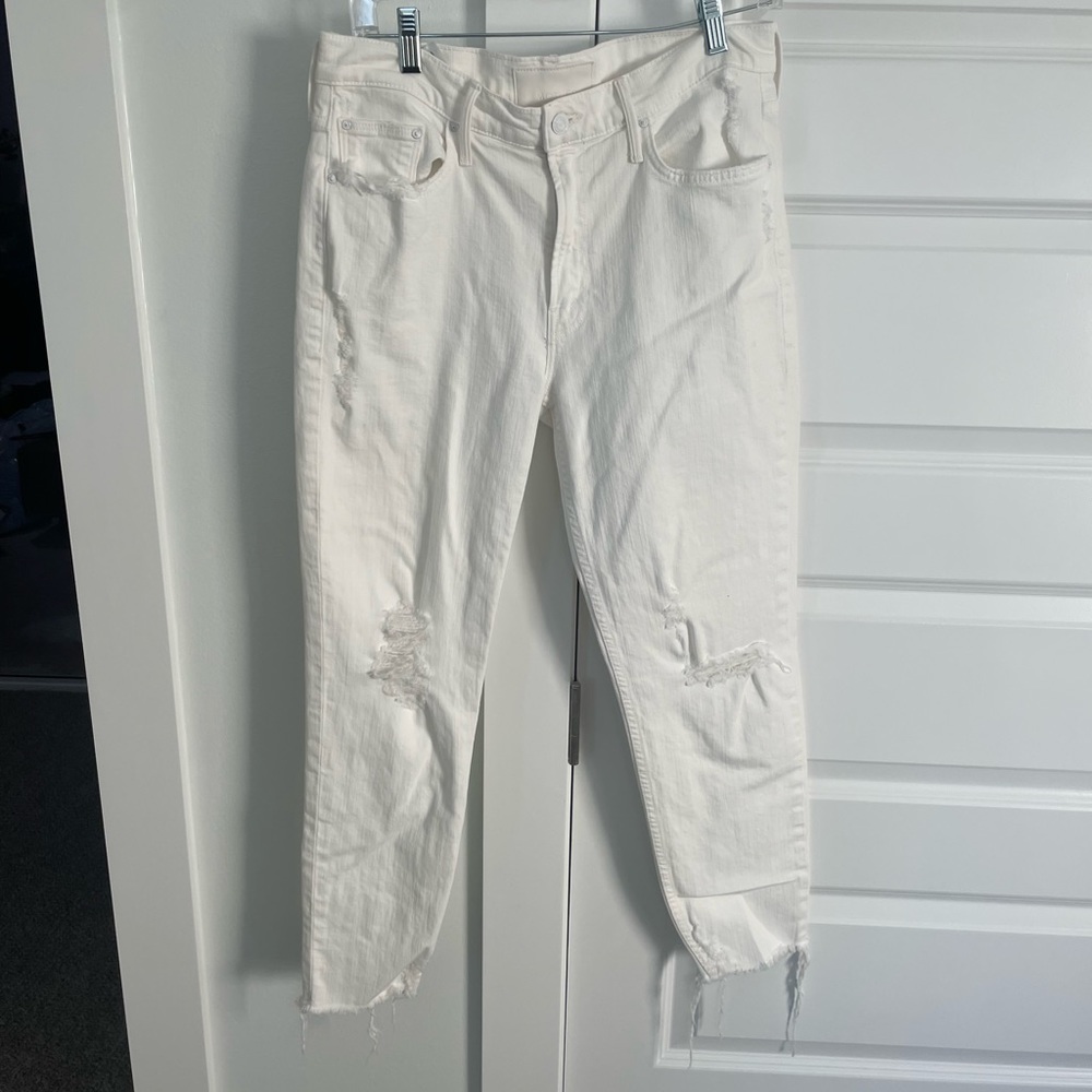 Mother jeans with knee rips